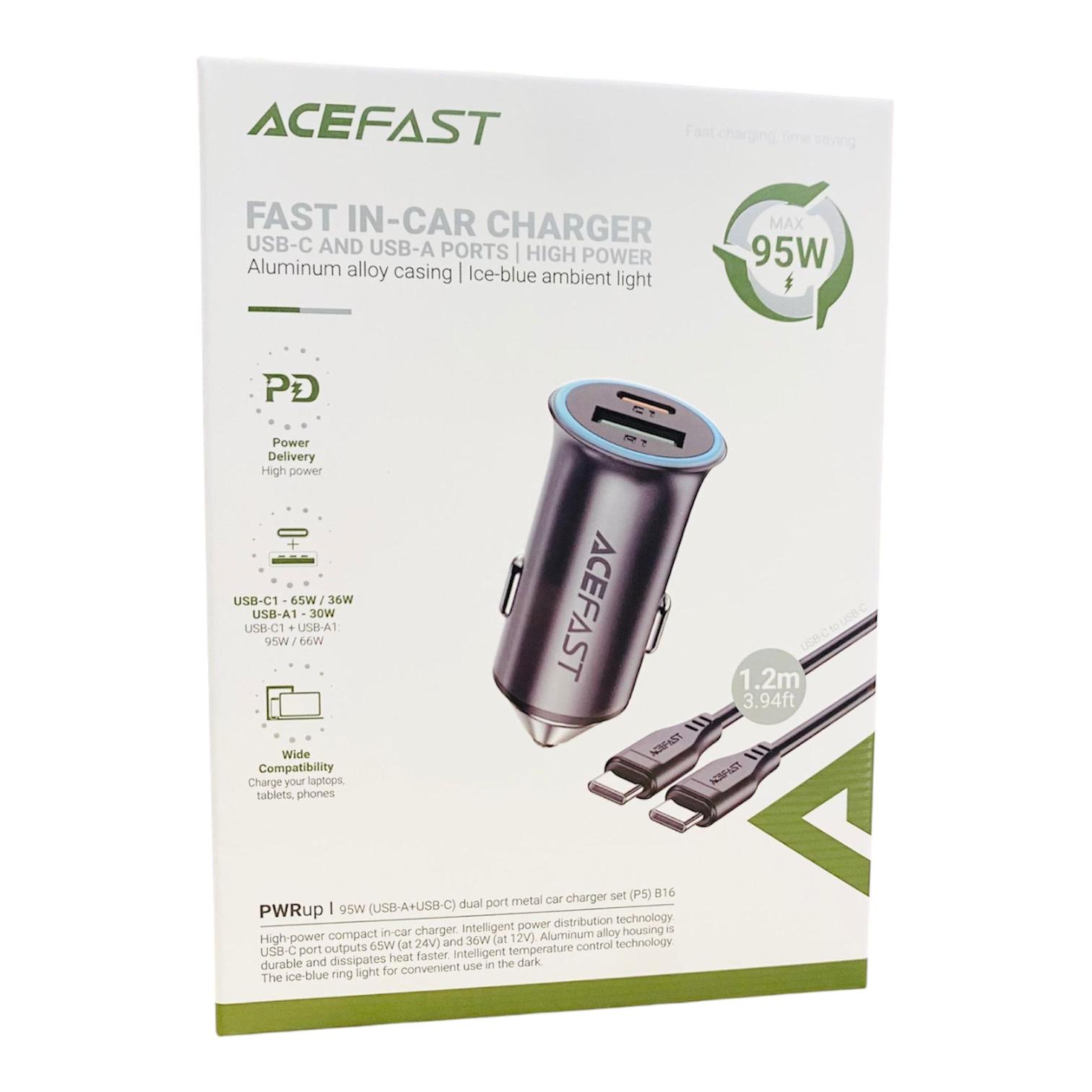 ACEFAST B16 95W Dual Port (USB-A + USB-C) & Type C to Type C Cable Full Set Car Charger