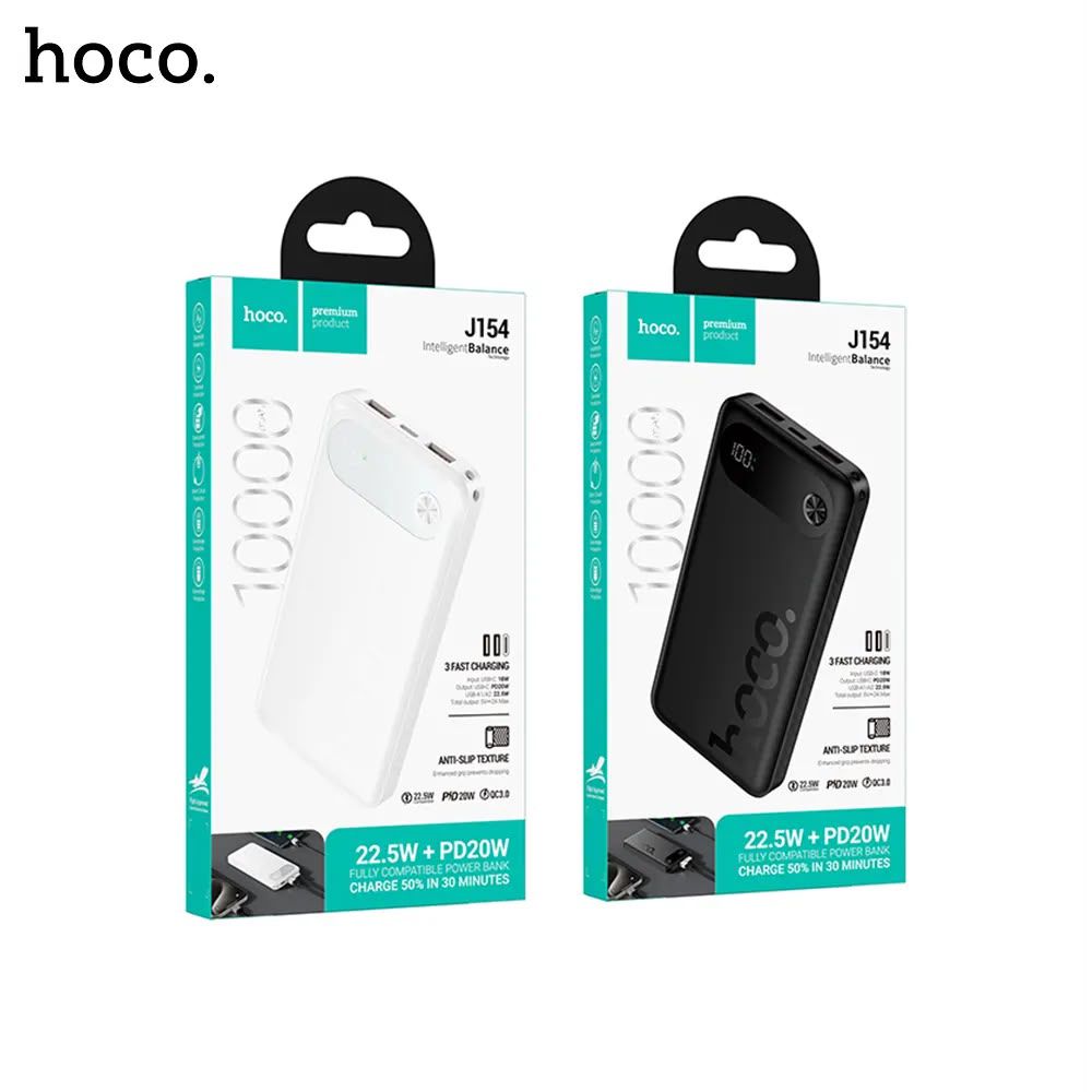 Hoco J154 Victorious 22.5W + PD20W 10,000mAh Power Bank White & Black